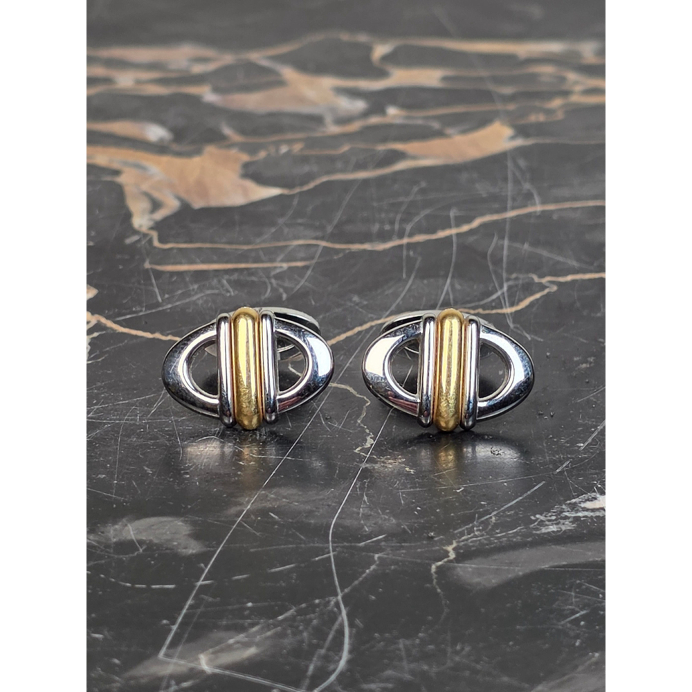 Dunhill Vintage Men’s Cufflinks - Oval Two-Tone Silver & 750 Gold AD Logo Set